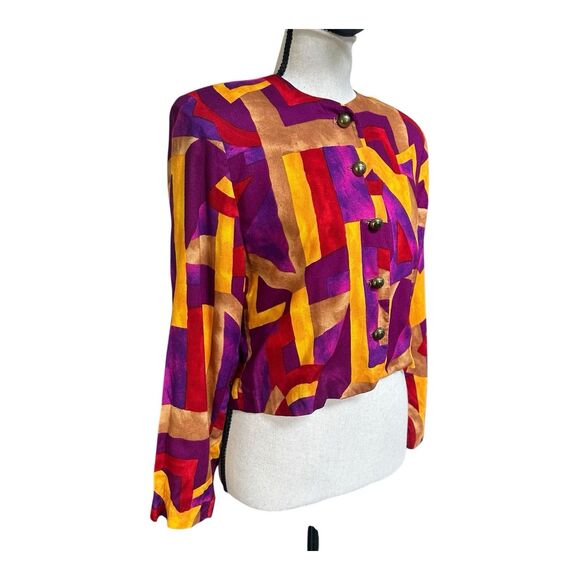 Vintage Susan Graver Abstract Rayon Blouse Geometric Print USA Made P-M - Picture 2 of 14